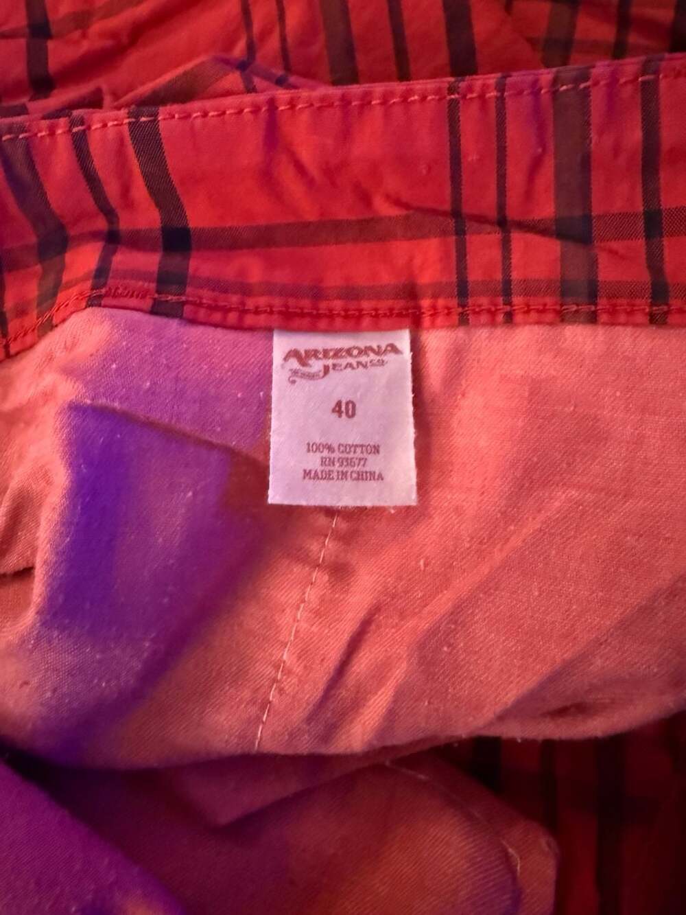 Arizona Jean Co. Men's Red Plaid Flat Front Chino Shorts - Picture 4 of 4